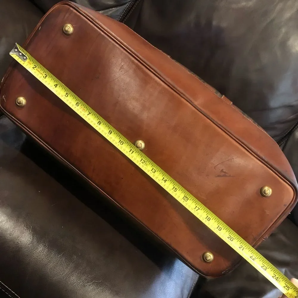 RALPH LAUREN Brown Green Top Handle Tartan Plaid Boston Duffle Travel Bag 55cm